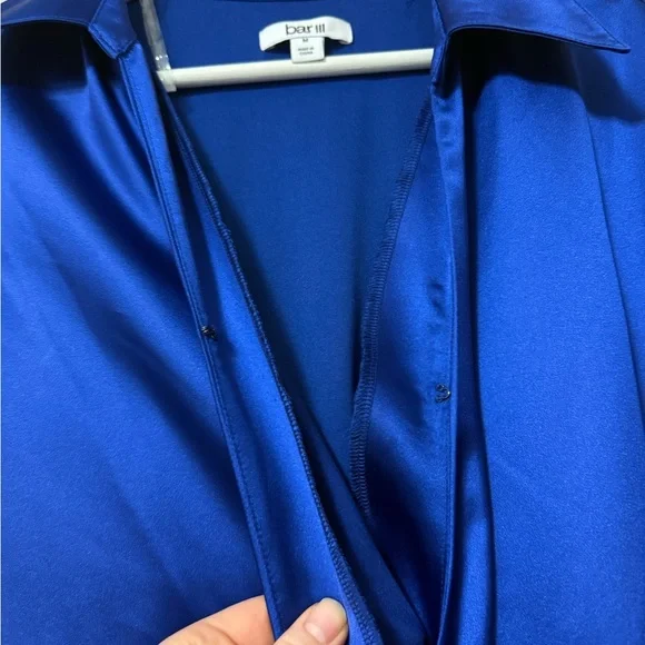 NWT Bar III Royal Blue Satin Long Sleeve Wrap Dress Career Cocktail Event - Picture 8 of 10